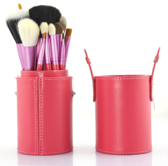  Набір пензлів для макіяжу в тубі на кнопках (12 шт), Рожевий, Рожевий